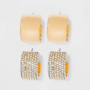 Sugarfix by Baublebar Crystal Wide Hoop Earring Set 2 Pairs Gold Tone